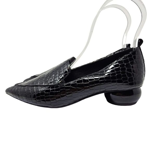 Jeffrey Campbell Viona Pointed Toe Loafers Shoes Black Women’s Size 5 Croc - Picture 2 of 11